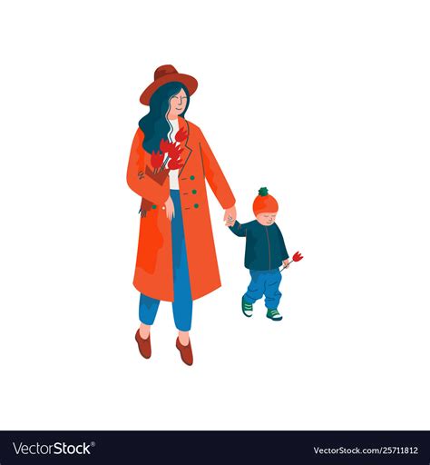 mother and her little son walking holding hands vector image
