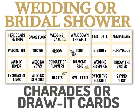 Bridal Shower Games Charades Or Draw It Cards Wedding Etsy Canada