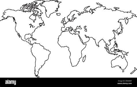 Worldwide Map Outline Continents Isolated Black Vector Image All In