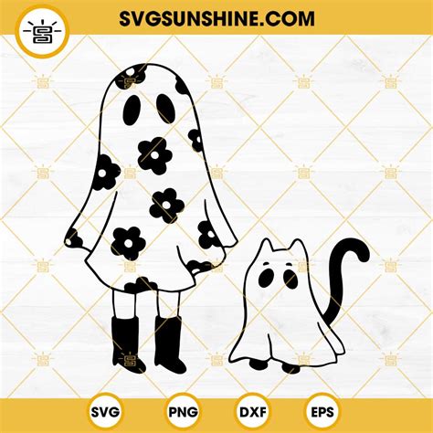 Ghost Girl And Ghost Cat Svg Halloween Ghost Svg Spooky Season Svg