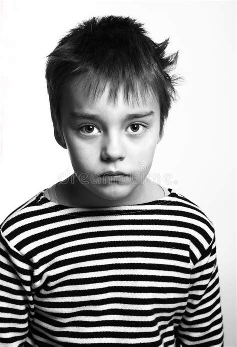 Black And White Portrait Of Serious Sad Boy Stock Image Image Of