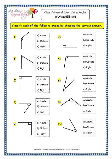 Identifying Angles Worksheet 4th Grade