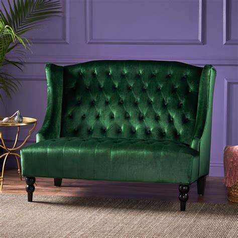 Leona Modern Glam Tufted Velvet Wingback Loveseat Emerald And Dark