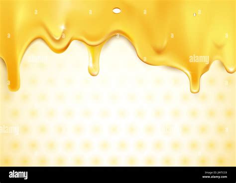 Sweet Gold Dripping Honey On Honeycomb Background Stock Vector Image