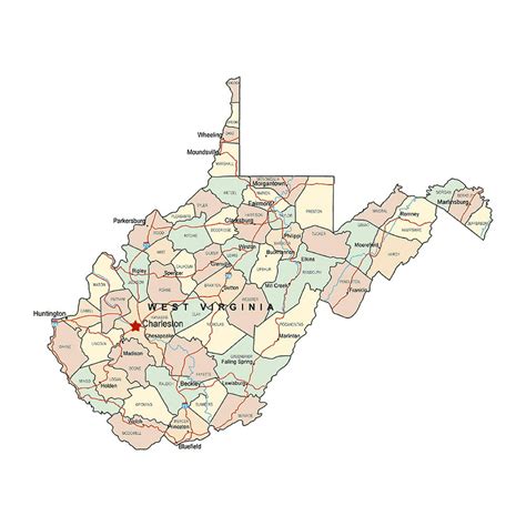 Administrative Map Of West Virginia State With Major Cities 20 Inch By