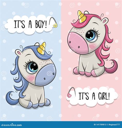 Baby Shower Greeting Card With Unicorns Boy And Girl Stock Vector