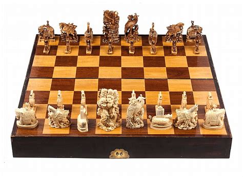 Chinese Carved Ivory Chess Set