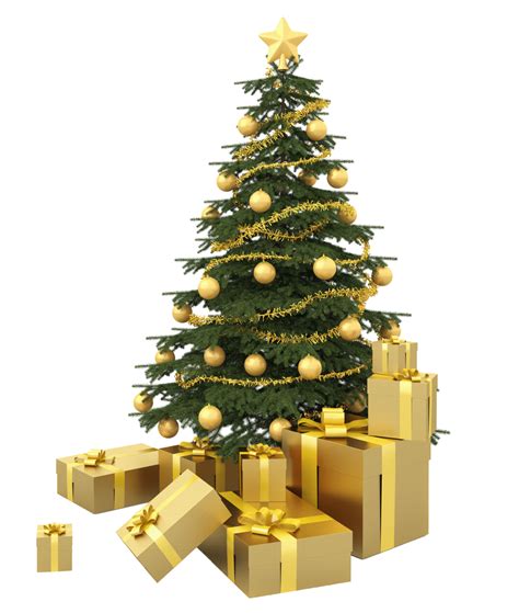 Christmas Tree With Golden Presents Png Image Free Download