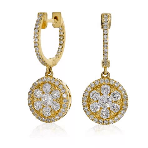 18ct Yellow Gold Diamond Drop Cluster Earrings Cerrone Jewellers