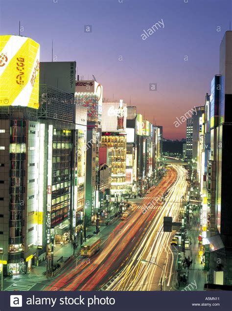 Elevated View At Night Of The Ginza Tokyo Japan Stock Photo Alamy