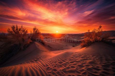 Sand Dunes Glowing Orange And Red In Magical Sunset Stock Image Image