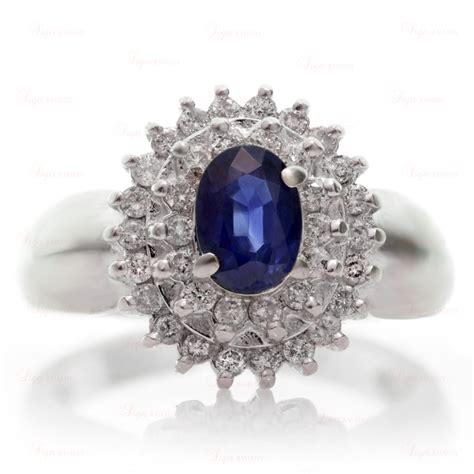 Diamond Blue Sapphire 14k White Gold Ring Mtsj11384