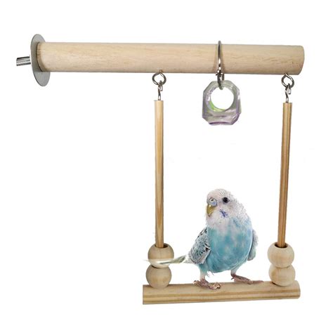 Bird Wooden Swing Toys Parrot Perch Stand Playstand With Chewing Beads