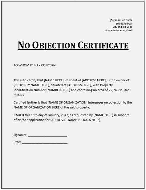 10 Free Sample No Objection Certificate Templates Printable Samples