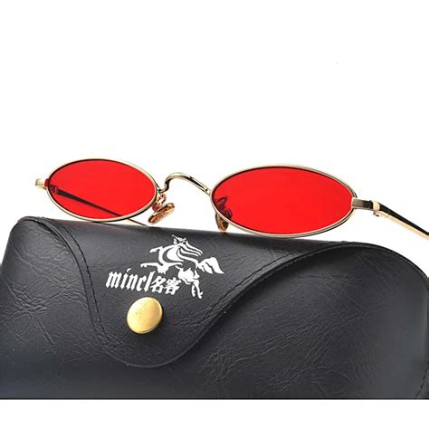 Mincl Small Oval Sunglasses For Men Male Retro Metal Frame Yellow Red Vintage Small Round Sun