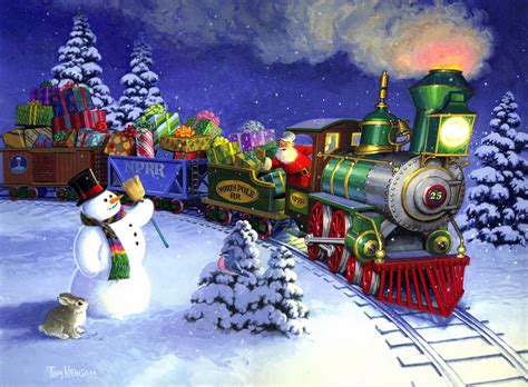 Snowman carry me fancy dress. Santa Claus winter train ride in the north pole express ...