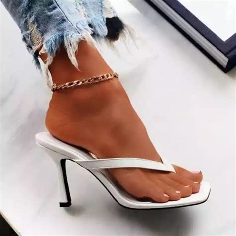 Stylish Womens Heel Flip Flops Black High Heels Summer Shoes Etsy