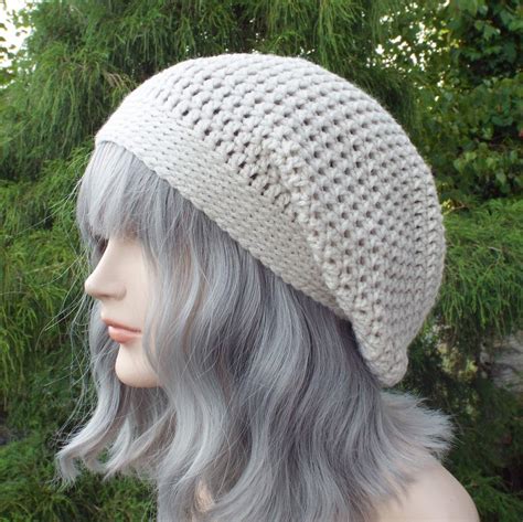 Oatmeal Slouchy Beanie Womens Crochet Hat Slouch Beanie Hipster Hat