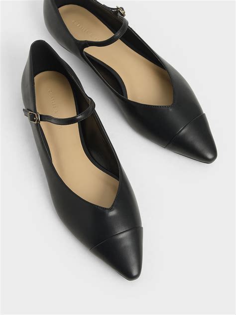 Black Pointed Toe Mary Jane Flats