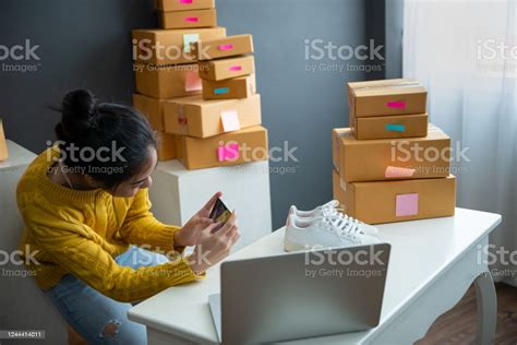 Young Asian Girl Is Freelancer With Her Private Business At Home Stock