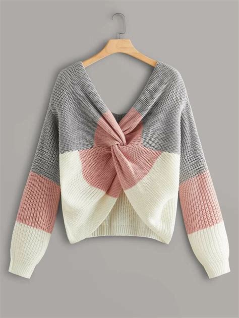 Plus Colorblock Twist Front Drop Shoulder Sweater Romwe Drop
