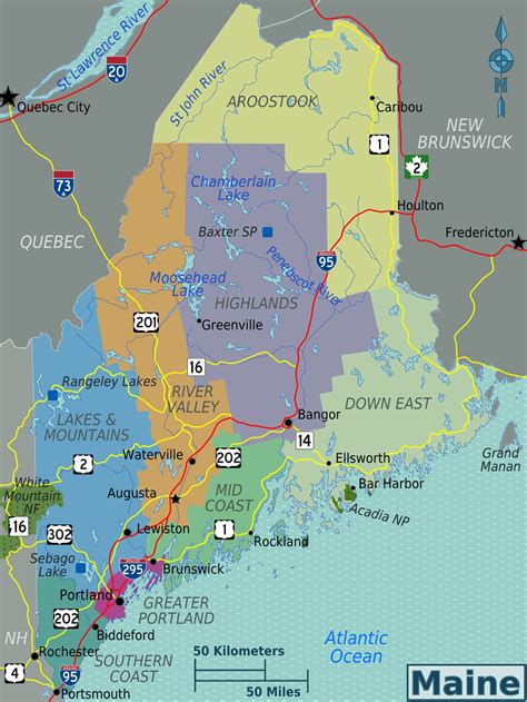 Large Regions Map Of Maine State Poster 20 X 30 20 Inch By 30 Inch