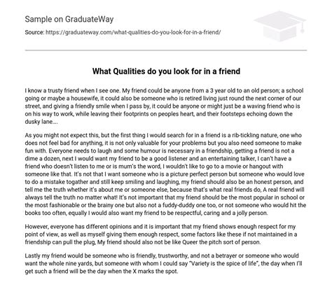 ⇉what Qualities Do You Look For In A Friend Essay Example Graduateway
