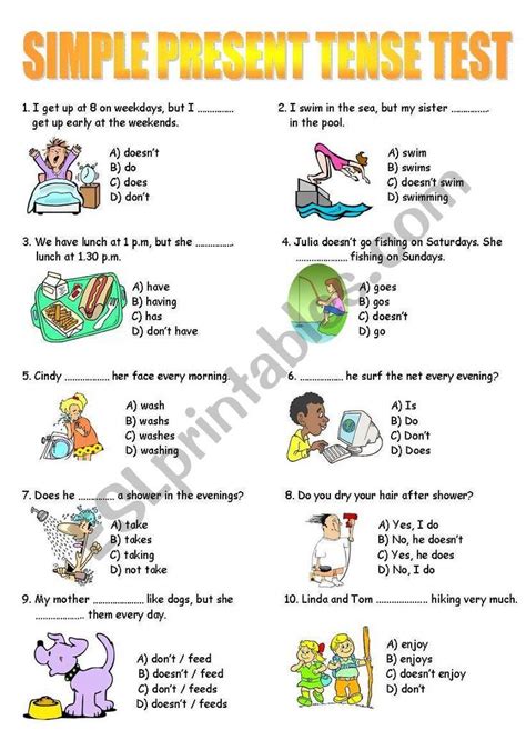 Simple Present Tense Formula Exercises And Worksheet English Teaching