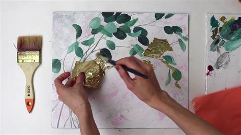Gold And Leaf Art Painting Acrylic Technique On Canvas Youtube