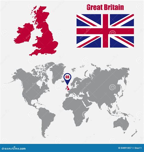 Uk Map On A World Map With Flag And Map Pointer Vector Illustration