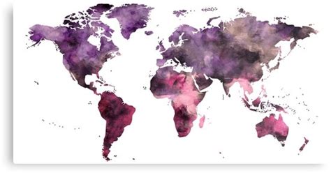 Watercolor World Map Pink Purple Metal Prints By Naturemagick Redbubble