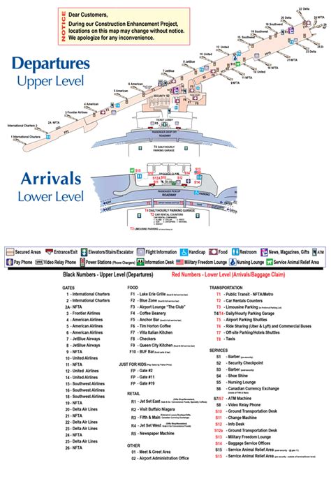 Terminal Map - Buffalo Niagara International Airport | Map, Airport map, Airport guide