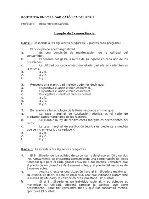 Ejemplo De Examen Parcial 1 Pdf Utilidad Precios