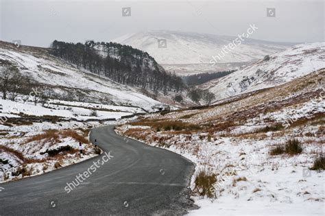 Road Through Snowcovered Moorland Habitat Trough Editorial Stock Photo