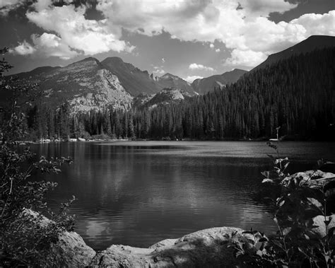Black And White Black And White Clouds Forest Lake Landscape
