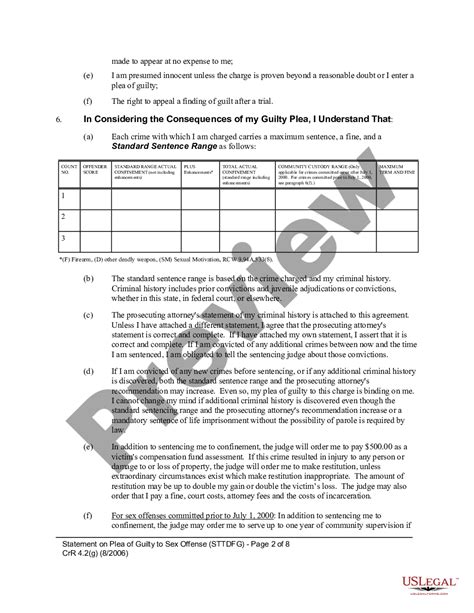 Washington Crr 42g Sex Offense Statement Of Defendant On Plea Of Guilty To Sex Offense Us