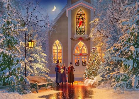 The Carolers Carolers Singer Church Winter Night Art Craciun
