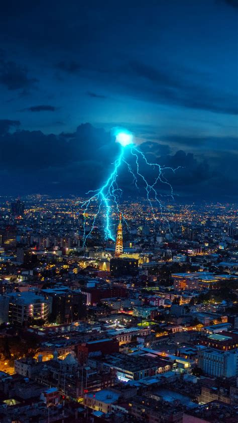 Storm Night Lightning In City Hd Wallpaper
