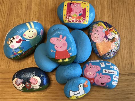 Peppa Pig Decoupage Rocks Rock Crafts Diy Rock Painting Designs Diy