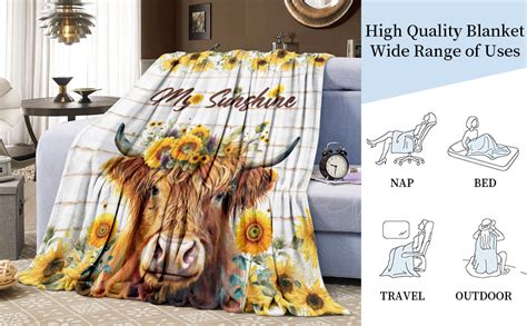 Amazon Paready Highland Cow Sunflower Blanket Cow Print Throw