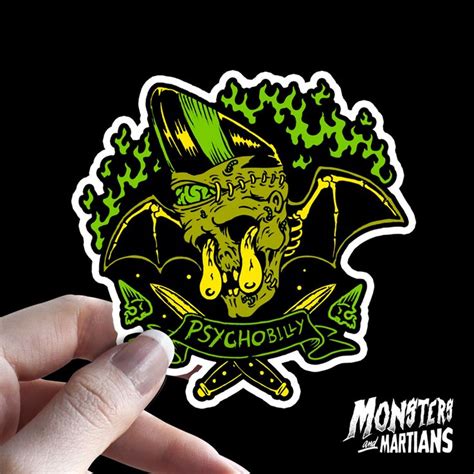 Pompadour Psychobilly Zombie Bat Vinyl Sticker Horror Punk Etsy