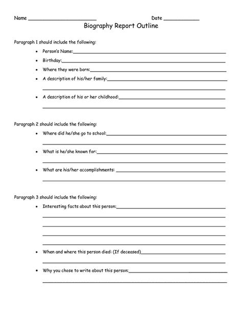 Biography Report Outline Worksheetpdf Projects To Try