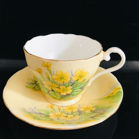 Aynsley Tea Cup And Saucer Fine Bone China England Butter Yellow