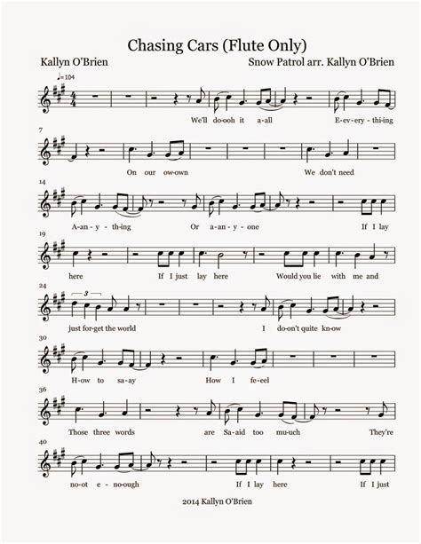 Flute Sheet Music: Chasing Cars - Sheet Music | Sheet music, Flute sheet music, Music