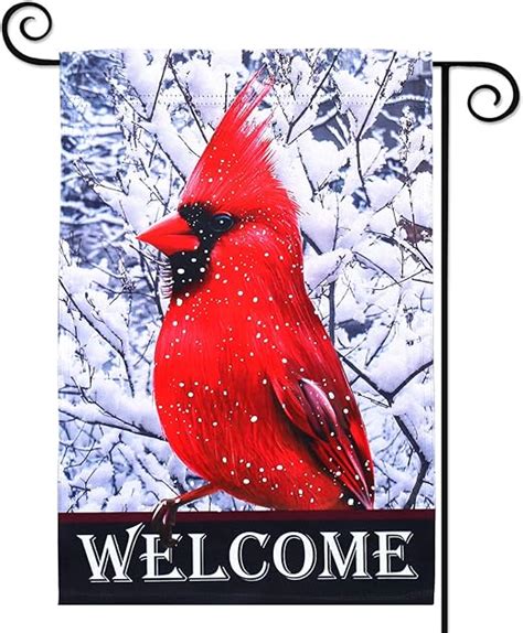 Cocjcj Welcome Outdoor Cardinal Bird Vertical Double Sided Waterproof