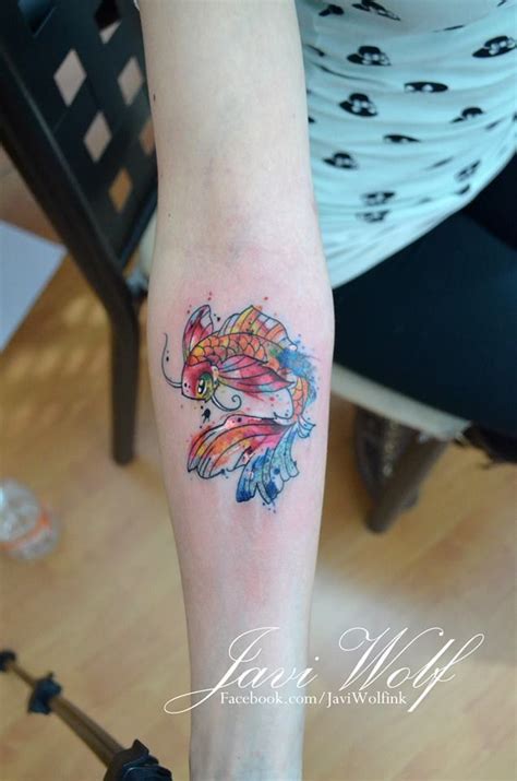 Awesome Forearm Little Koi Fish Watercolor Tattoo Design