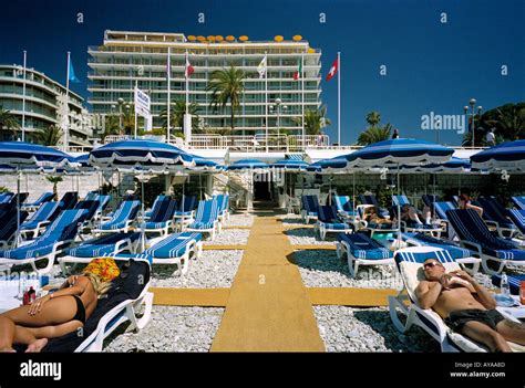 On A Pay Beach At Nice On The French Riviera The Blue Theme Of The