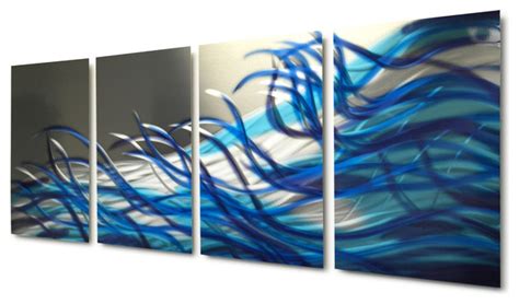 Metal Wall Art Decor Abstract Contemporary Modern Sculpture Blue