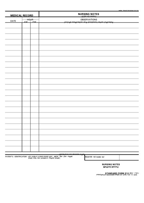 standard form  nursing notes template printable