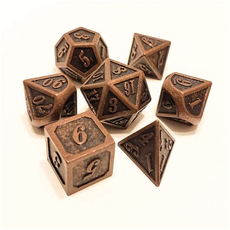 Copper 7 Piece Polyhedral Metal Dice Set Video Game Heaven